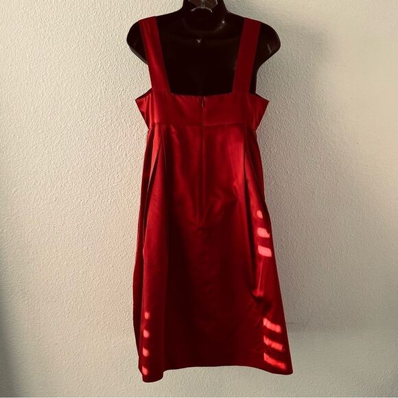 VTG DKNY 90s Bubble Dress Red Silk Scarlet Tank Empire Waist Balloon Pockets 8 - Picture 8 of 16